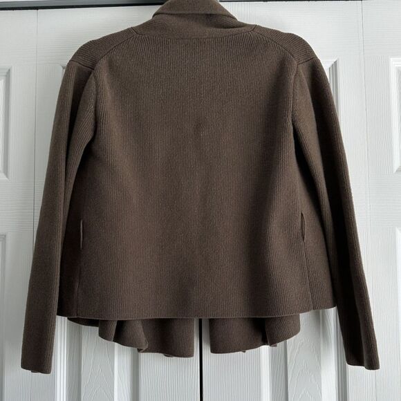 Theory Cashmere Wool Cardigan Sweater Womens Small Brown Rib Knit Open Front - Picture 3 of 10